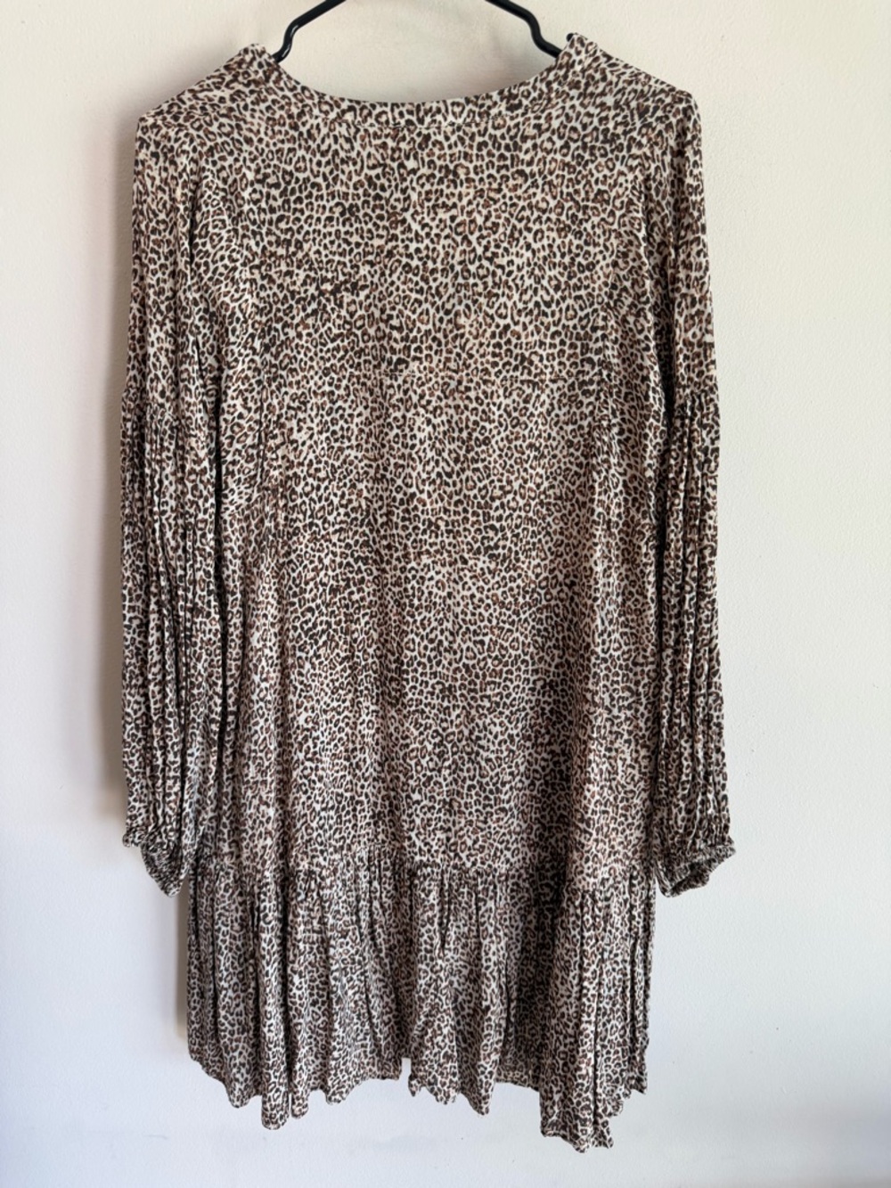 VICI Leopard Print Babydoll Mini Dress Brown Tan Long Sleeve Small S#25-666LDJ - Picture 3 of 4